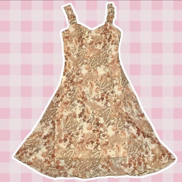 Connected Apparel Y2K Style Apricot Paisley Bohemian Fairycore Dress Size 10 - Picture 1 of 11
